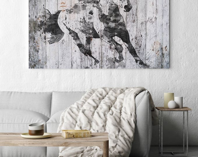 Running Black Horse 2. Extra Large Horse, Horse Wall Decor, Brown Rustic Horse, Large Contemporary Canvas Art Print up to 81" by Irena Orlov