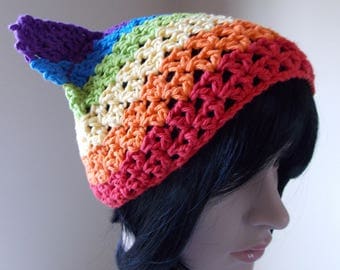Rainbow Cat Hat, pride march pussyhat made from cotton, summer cat hat for June pride month marches and presidential protests