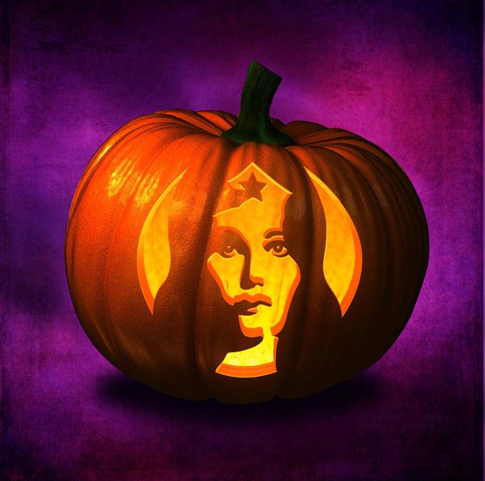 Wonder Woman Jack O Lantern Template Stencil Carving Pumpkin Halloween Template Pattern 7667