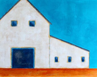 Barn Painting, Old Barn, Farm Painting, Landscape painting, White Barn, Farmhouse Art, Contemporary Barn, landscape, Farm, Minimalist Barn