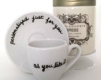 Personalized Upcycled Espresso Cup and Saucer, As You Like It, Customized Just for You
