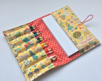 Liberty of London 'Alice in Wonderland' fabric travel colouring pack/wallet/case - an ideal gift for a child - made in Cornwall