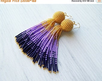15% SALE Tassel ombre earrings - Luxury beaded fringe earrings - long tassle earrings - Statement seed beads earrings - bridesmaid gifts ear