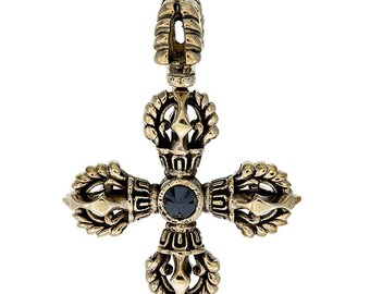 Double Dorje (Vishva Vajra) Brass Pendant with CZ