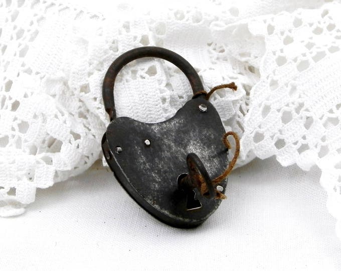 Antique Heart Shaped Black Iron Working Padlock with Original Key From France, Steam Punk Decor, Lock Collection, Love Lock Wedding Gift