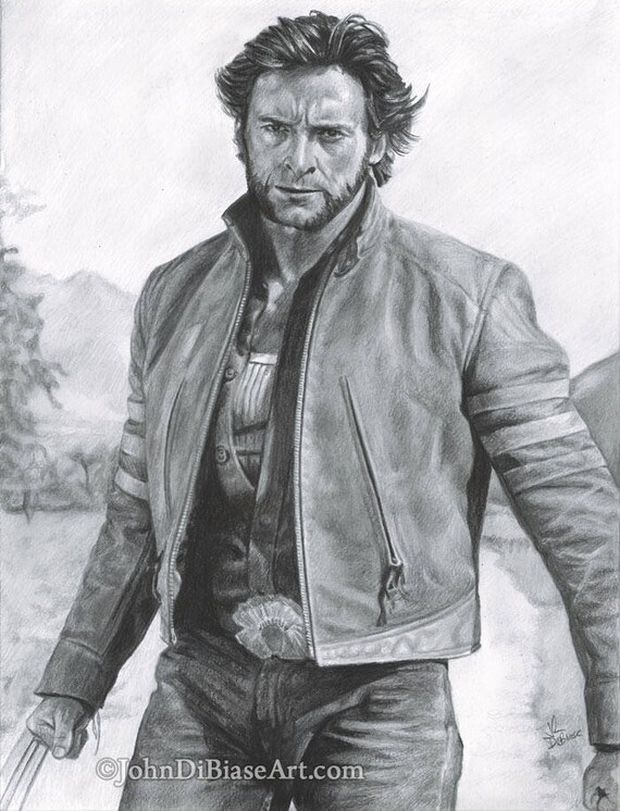 Drawing Print of Hugh Jackman as Logan / The Wolverine in