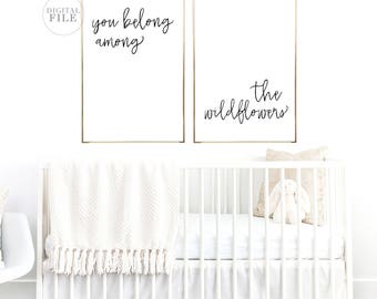 YOU BELONG AMONG The Wildflowers - Nursery Decor by Dear Lily Mae - You Print Printable Wall Art (2) 24x36 Jpegs-Nursery Sign, Nursery Print