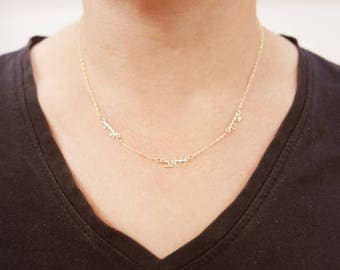Hebrew 14k gold , 3 names necklace. Initial pendant. Letter necklace. gold Personalized necklace. Gold name necklace. initial necklace