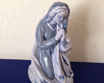 Mary in Prayer Hand-Painted Ceramic Statue; 7" Tall by 6" at Widest Point; Soft Shades of Gray-Blue; Christian Statue; Praying Virgin Mary