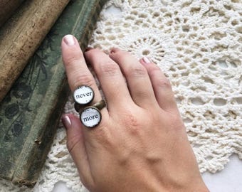 Edgar Allan Poe Nevermore Book Page Adjustable Ring, Book Page Jewelry, Book Page Ring, The Raven, Never More