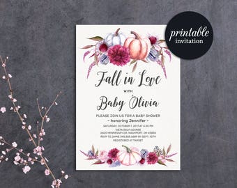 Pumpkin Baby Shower Invitation, Fall Baby Shower Invitation Printable, Fall in love Baby Shower Invitation, Autumn Baby Shower Invitation