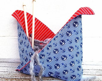 ANCHOR BENTO BAG Japanese Origami Basket Nautical Knitting Crochet Sewing Craft Project Tote Reversible Shopping Handmade Fabric Gift