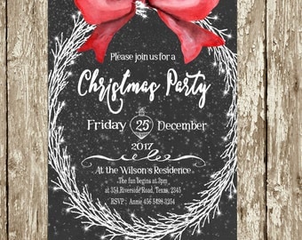 Christmas Party Invitations Digital Printable Elegant Download Rustic Chalkboard Company Christmas party invitations Invite Red White Wreath