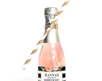 Custom "Be My Bridesmaid" Wine Labels to Ask Bridesmaid Bridal Party Gift - Weatherproof Removable - Champagne or Wine Label