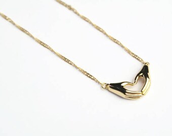 Heart hand necklace, gold heart necklace,hand necklace, thin necklace, delicate necklace, layering necklace, everyday necklace,