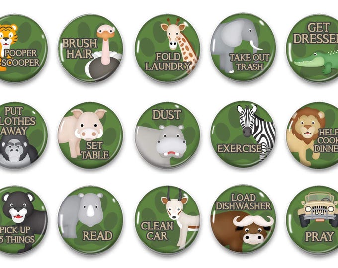Chore Chart Magnets - Wild Animal Chores - Kids Chores - Family Jobs - Daily Routine - Behavior Chart - Family Organization - Zoo Magnets