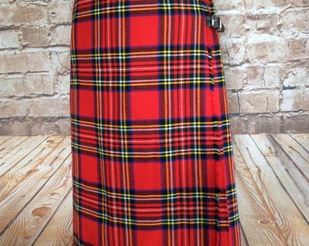 Vintage Kilt Pleated Skirt Red Tartan Plaid Check Courtelle By Borderglen Classic Fall Autumn Winter 26in Waist c 1970s