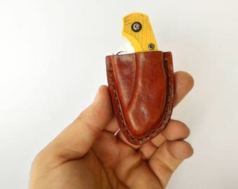 Spyderco Dragonfly 2 friction sheath with belt loop, Spyderco custom leather sheath, folding knife case, pocket knife leather case,