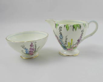 Foley Cream and Sugar, Hand Painted Foxgloves, Vintage Bone China
