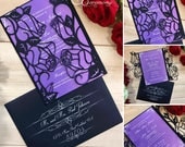 rose garden laser cut wedding gatefold invitation romantic roses flowers printed customizable