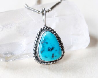 Vintage Turquoise Stone Necklace, Turquoise Necklace, Vintage Native-Americas, Vintage Boho Style Clothing, Sterling Silver Southwestern