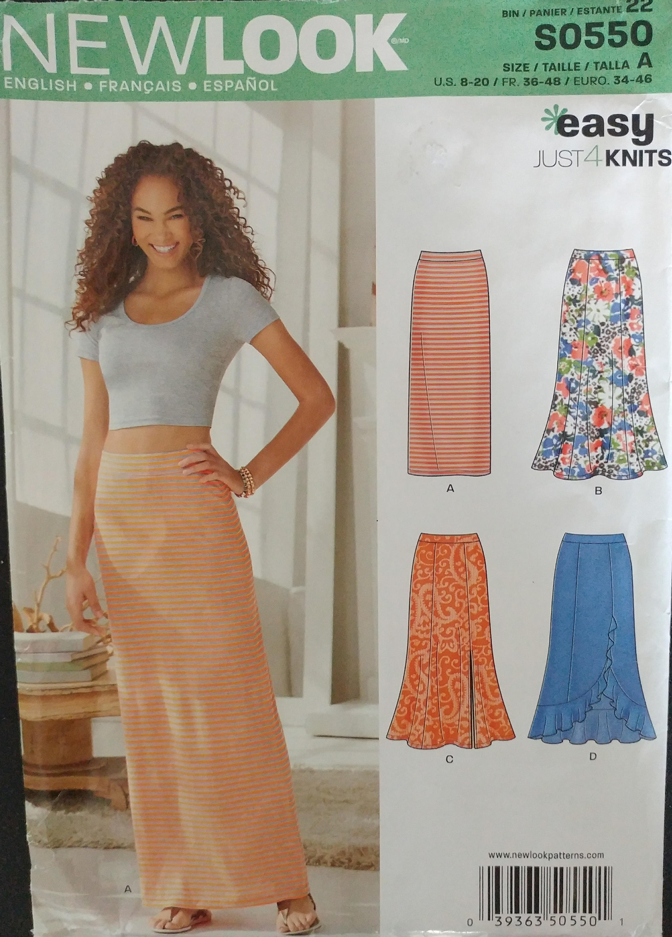 Womens Sewing Pattern Maxi Skirt Stretch Knit Fabric Straight