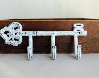 Decorative Key Hook, Vintage Decor, Rustic Home Decor, Rustic Key Holder, Shabby Chic Home Decor, Wrought Iron Hook, Distressed Decor