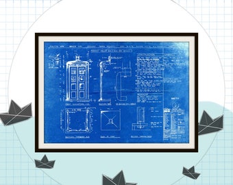 Tardis Print Poster, Dr Who Blueprint, The Tardis Blueprint, Art of The Tardis, Whovian Gift - Police Box Print Art Item 0101
