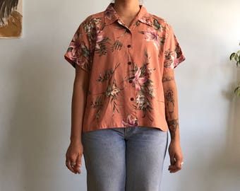Vintage sz XL salmon pink hawaiian shirt