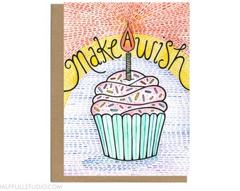 Make a Wish Birthday Card, Cute Birthday Card, Cupcake Card, Birthday Card Wife, Birthday Card Friend, Birthday Card Sister, Birthday Her