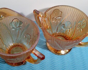 Vintage Merigold Carnival Glass Iris Cream and Sugar