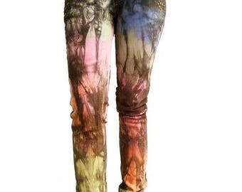 Agoraphobix rainbow dip upcycled denim size 24 | low waist skinny jeans | 90s clothing