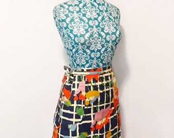 Vintage womens skirt // 1960's wrap skirt // 60's groovy dayglo trippy print