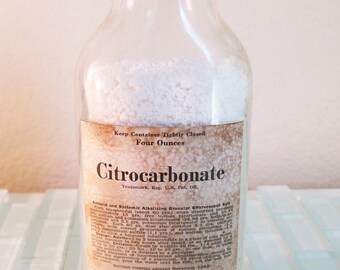 1950s Pharmacy Apothecary Bottle Citrocarbonate Upjohn Medical Supply