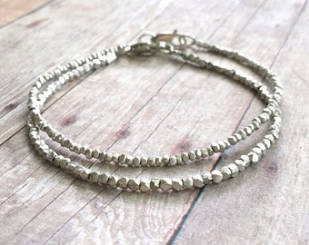 Sterling Silver Bracelet Set / Tiny Bead Hill Tribe Silver Jewelry / Delicate Dainty Custom Bracelet Stack / Minimalist Everyday Bracelet
