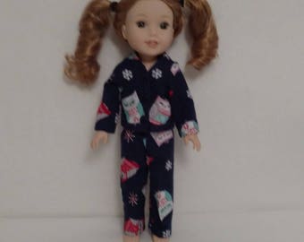 14.5 inch doll clothes, Flannel Pajamas fits American Girl 14.5 in Wellie Wishers Doll, Clothes Handmade in America, gift for girls 280b