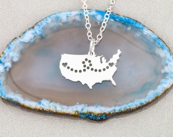 SALE • USA Necklace Charm USA Pendant • Going Away Gift Rose Gold Charm Personalize Necklace State • Custom United States Jewelry Country