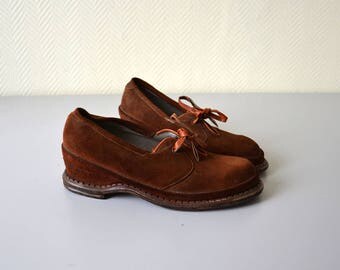 Vintage Wedge Shoes GIBET / vintage leather shoe for lady / 50s - 60s / woman EU size 36 - US size 5