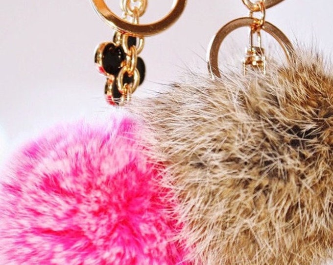 Instagram / Blogger Recommended Summer Collection Hot Pink Frost fur pom pom keychain bag charm flower clover keyring