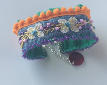 Boho - textile cuff - bracelet Bohemian bracelet