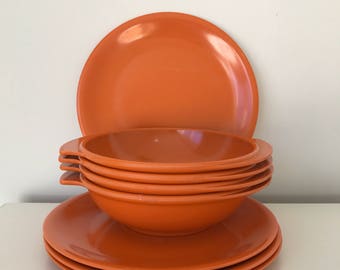 Set of Retro Ornamin Ware Melmac Plates and Bowls 1970's Picnic Ware