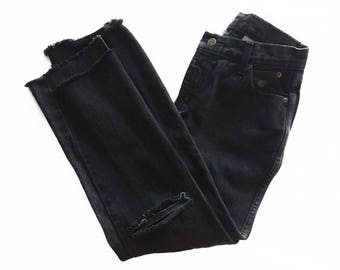 Vintage Harley Davidson High Waisted Cut Fray & Crop Ankle Black Denim Jeans