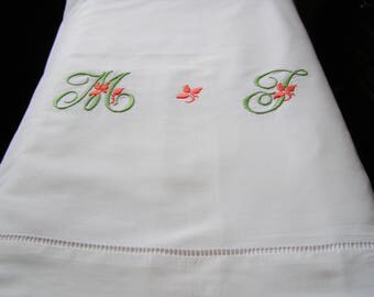 Beautiful Vintage Dowry Sheet Mono MJ Sparkling white linen metis 215 x 312 cms approx.