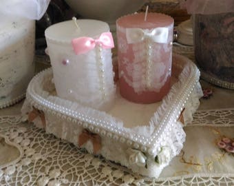 Top heart and shabby chic pink and white candles