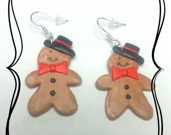 Polymer clay Christmas gingerbread man cookie earring