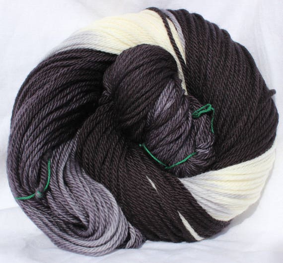 RTS Hand dyed yarn Black / gray / white variegated yarn