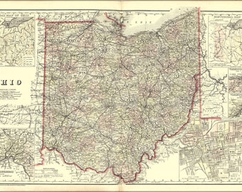 1940s Foldover Map of Ohio Great Graphics Excellent