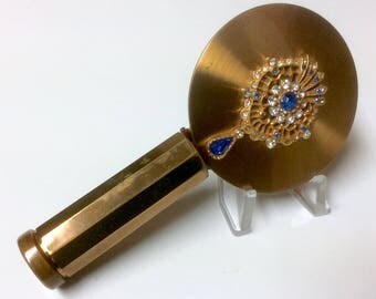 Gorgeous Vintage Atomette NY Made in England Lipstick Holder and Mirror Sapphire Blue & Aqua Blue Rhinestones