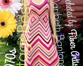 Maxi Dress CROCHET Pattern • Womans Dress • Vintage 1970s • PdF Pattern • ZigZag CHEVRON • Instant Download • 1950s Afghan Pattern Free Gift