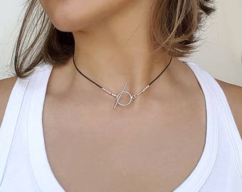 Choker necklace leather, delicate silver necklace, minimalist silver necklace, minimalist choker,leather necklaces for women,modern necklace